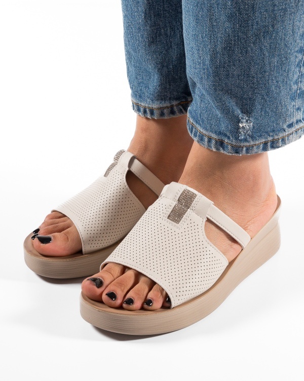 Papuci dama cu platforma Bej din Piele Ecologica Zug - Img 3