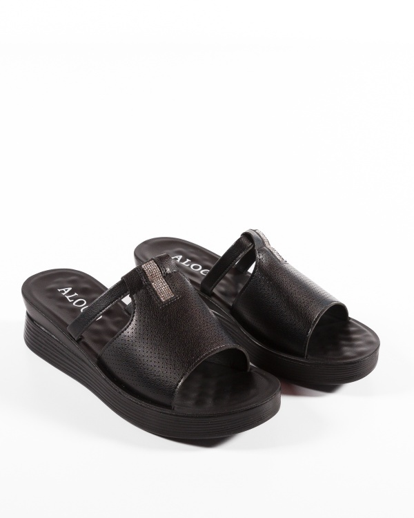 Papuci dama cu platforma Negri din Piele Ecologica Zug - Img 4