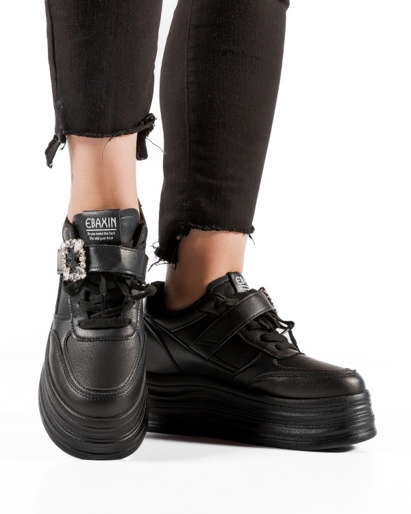 Sneakers dama cu platforma Negri din Piele Ecologica Pcci - Img 2
