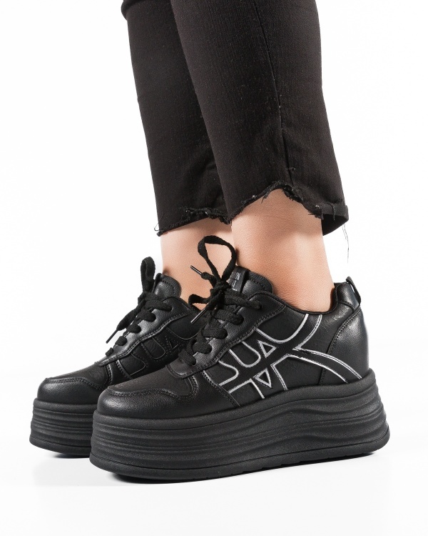 Sneakers dama cu platforma Negri din Piele Ecologica Pma - Img 4