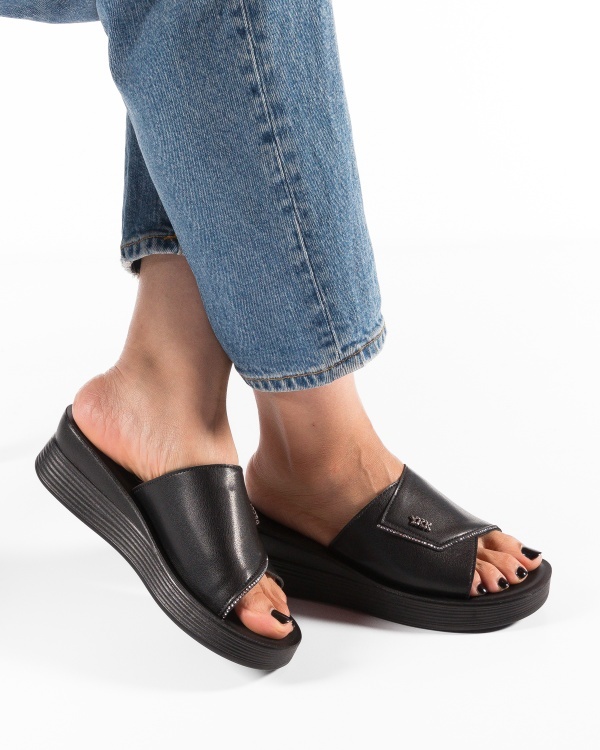 Papuci dama cu platforma Negri din Piele Ecologica Zulu - Img 3