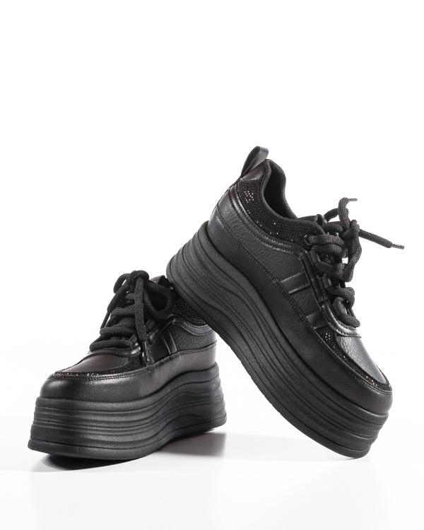 Sneakers dama cu platforma Negri din Piele Ecologica Paca - Img 6
