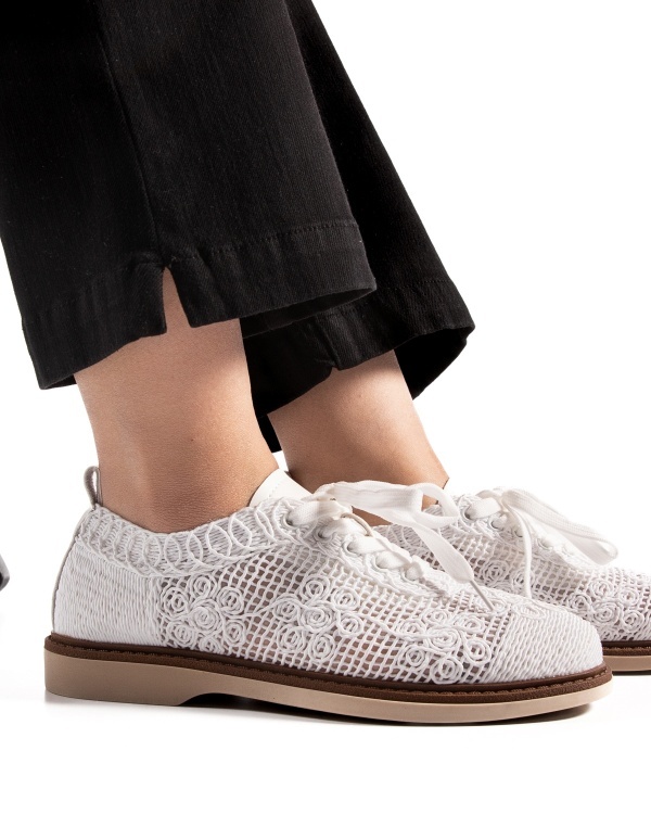 Pantofi dama Alb din Material texil dantelat Ecologic Van - Img 2