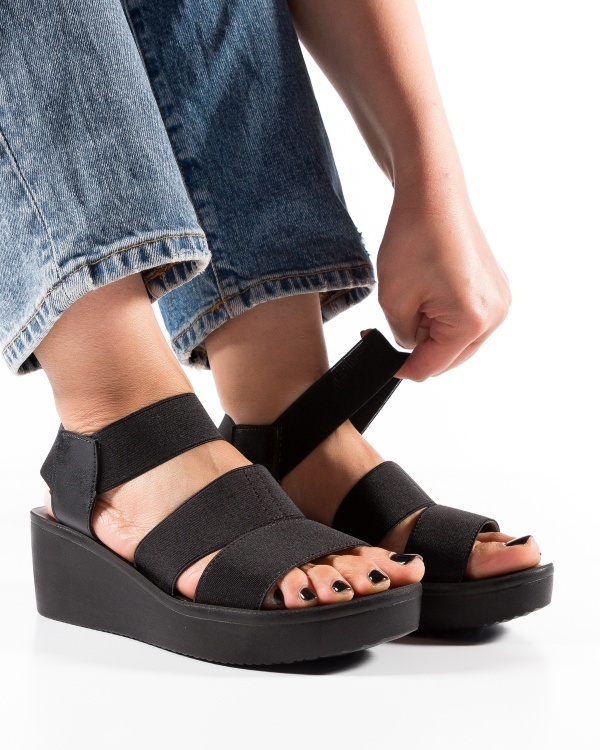 Sandale dama cu platforma Negre din Material elastic - Img 3
