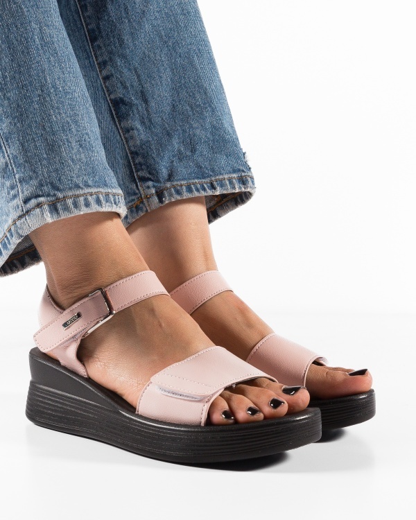 Sandale dama cu Platforma Roz din Piele Ecologica Ione - Img 2