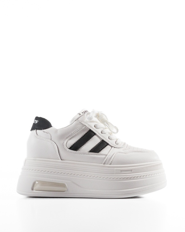 Sneakers dama cu platforma Alb-Negru din Piele Ecologica Pmal - Img 5