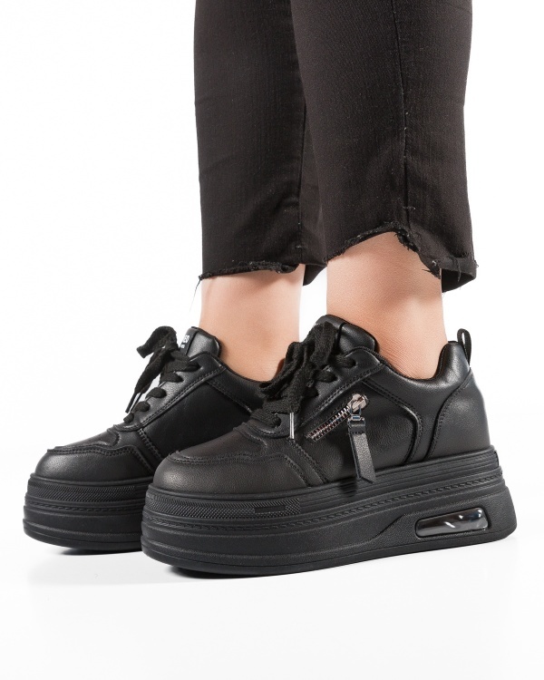 Sneakers dama cu platforma Negri din Piele Ecologica Ptax - Img 4