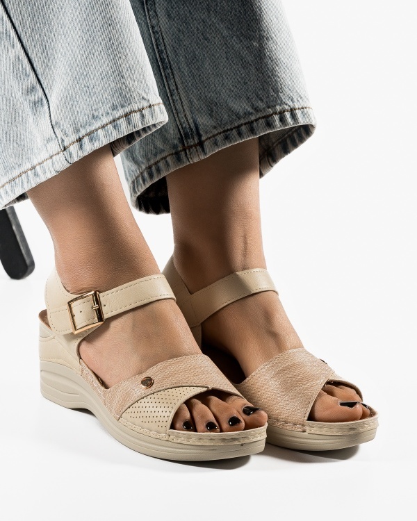 Sandale dama cu platforma Bej din Piele Ecologica Zugy - Img 2