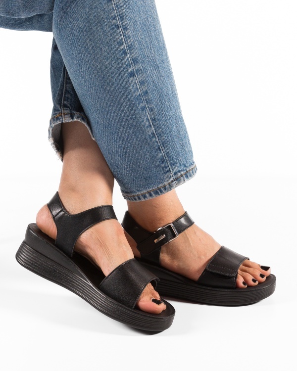 Sandale dama cu Platforma Negre din Piele Ecologica Ione - Img 3