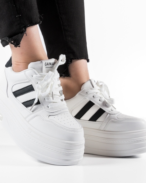 Sneakers dama cu platforma Alb-Negru din Piele Ecologica Pmal - Img 2