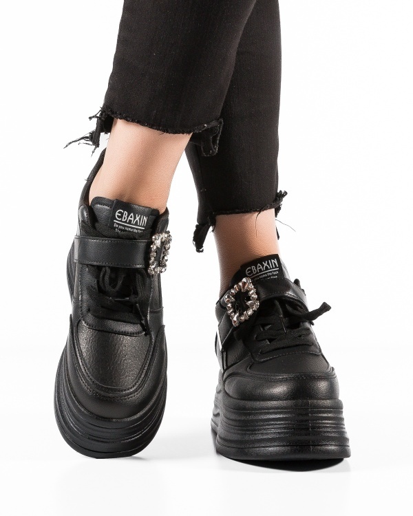 Sneakers dama cu platforma Negri din Piele Ecologica Pcci - Img 3