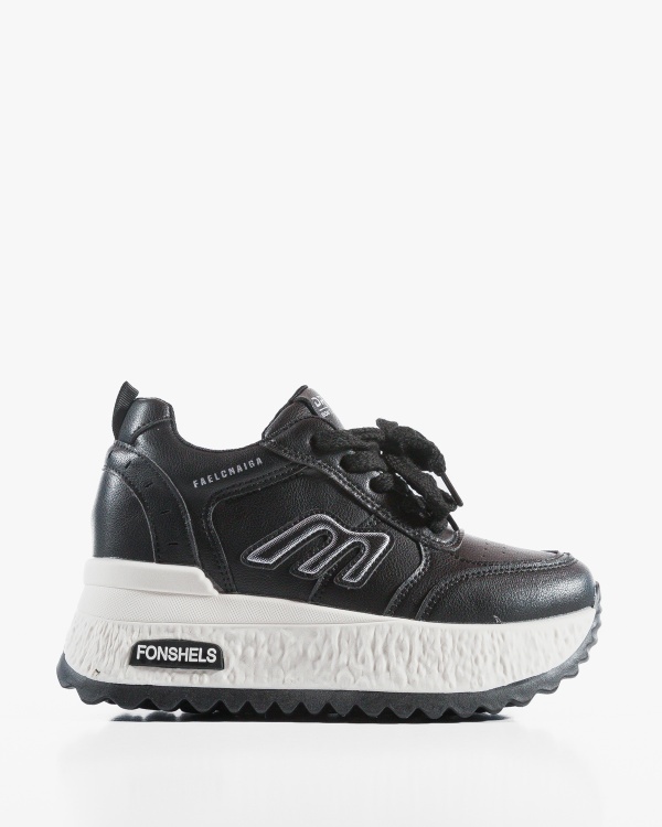 Sneakers dama cu platforma Negri din Piele Ecologica Puua - Img 4