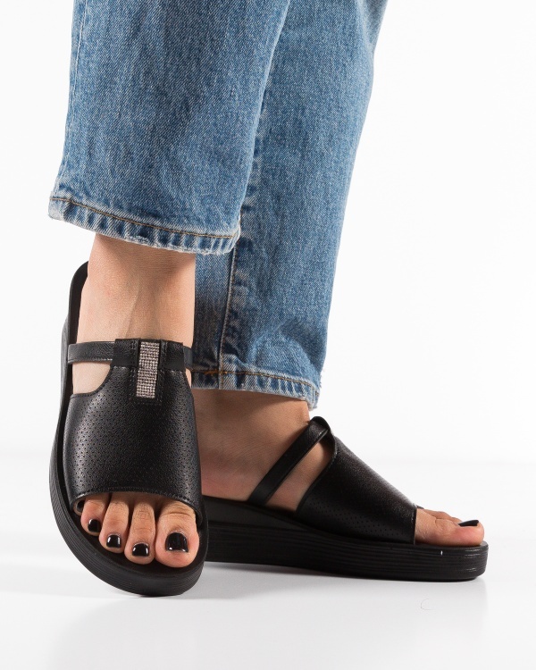 Papuci dama cu platforma Negri din Piele Ecologica Zug - Img 2