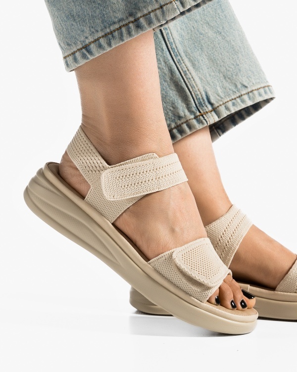 Sandale dama Bej din Material Textil Yivo - Img 2