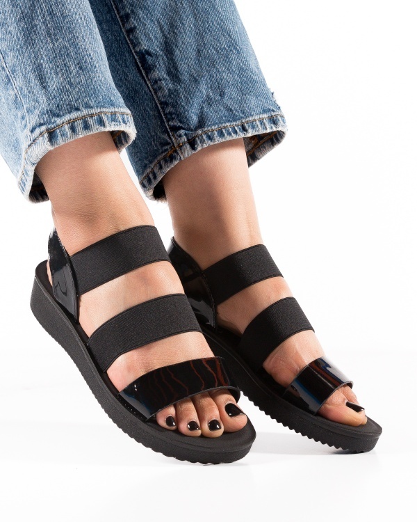 Sandale dama Negre lucioase din Material elastic Yiu - Img 3