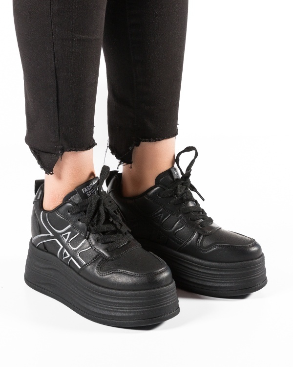 Sneakers dama cu platforma Negri din Piele Ecologica Pma - Img 2
