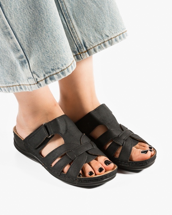 Papuci dama Negre din Piele Ecologica Hin - Img 3