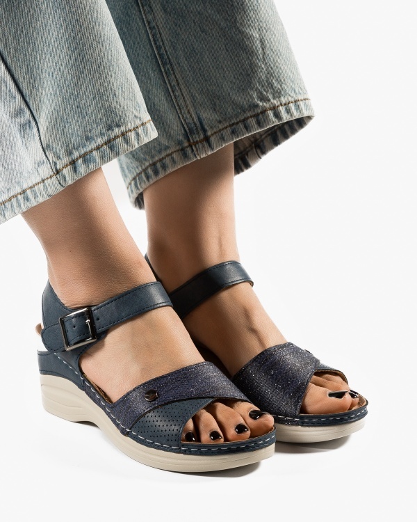 Sandale dama cu platforma Albastre din Piele Ecologica Zugy - Img 2