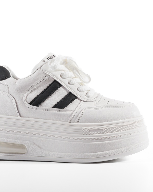 Sneakers dama cu platforma Alb-Negru din Piele Ecologica Pmal - Img 6