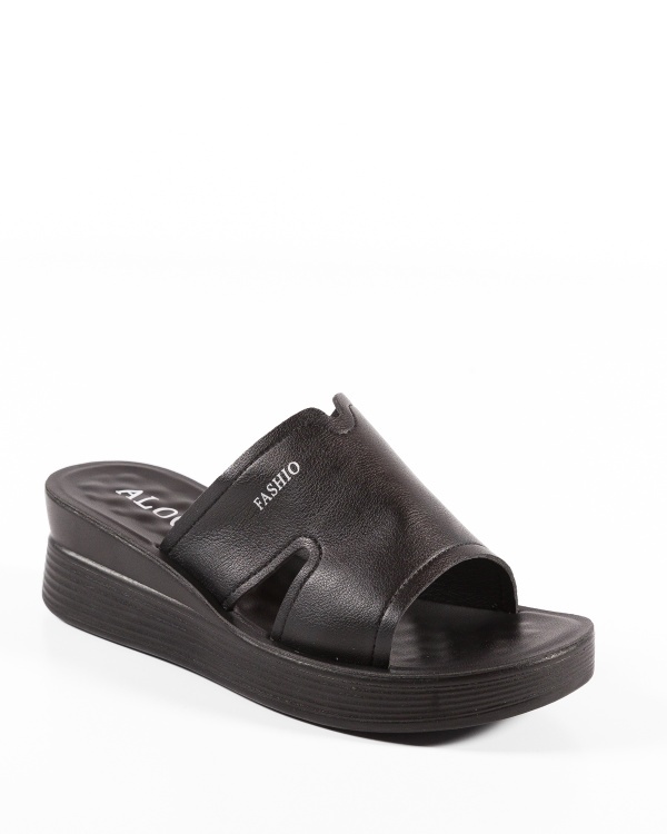 Papuci dama cu platforma Negri din Piele Ecologica Yama - Img 6