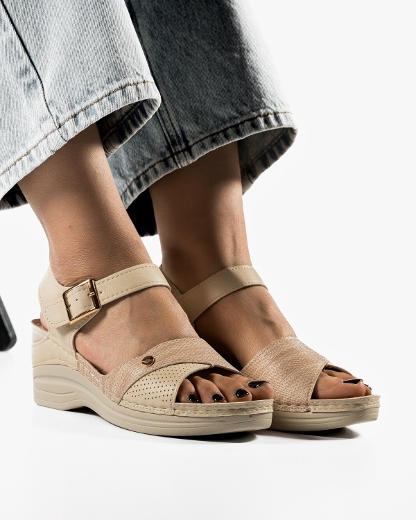 Sandale dama cu platforma Bej din Piele Ecologica Zugy - Img 3