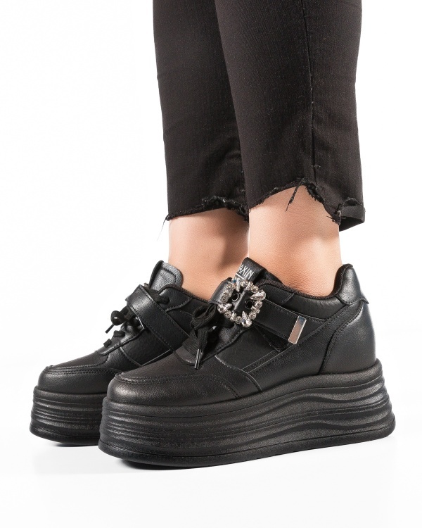 Sneakers dama cu platforma Negri din Piele Ecologica Pcci - Img 4