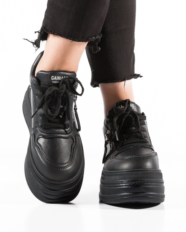 Sneakers dama cu platforma Negri din Piele Ecologica Ptax - Img 2