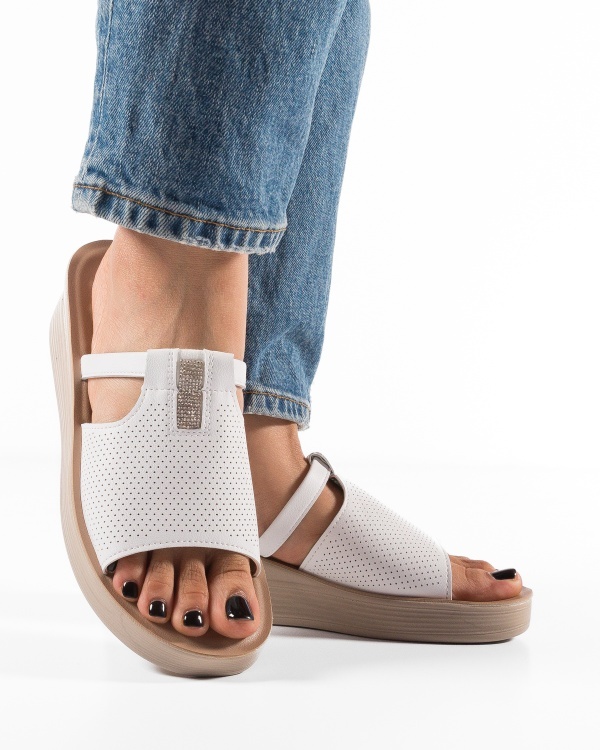 Papuci dama cu platforma Albe din Piele Ecologica Zug - Img 2