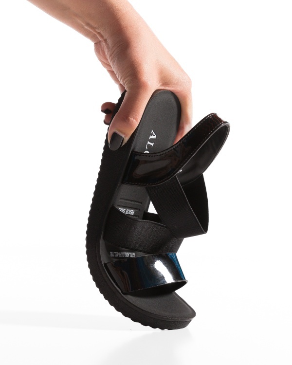Sandale dama Negre lucioase din Material elastic Yiu - Img 4