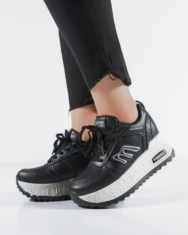 Sneakers dama cu platforma Negri din Piele Ecologica Puua - Img 2