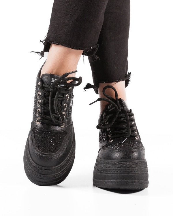 Sneakers dama Negri cu platforma din Piele Ecologica Pio - Img 2