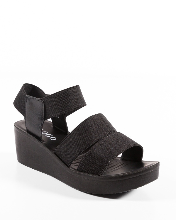 Sandale dama cu platforma Negre din Material elastic - Img 5