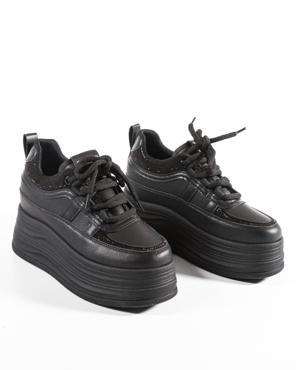 Sneakers dama cu platforma Negri din Piele Ecologica Paca - Img 5