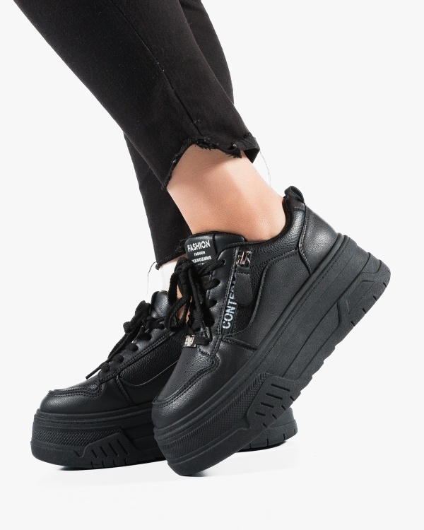 Sneakers dama cu platforma Negri din Piele Ecologica Piit - Img 5
