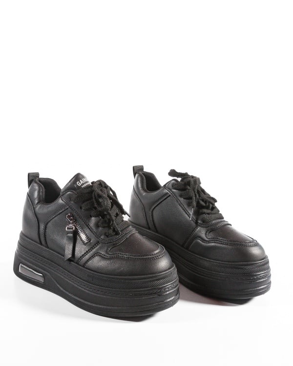 Sneakers dama cu platforma Negri din Piele Ecologica Ptax - Img 6