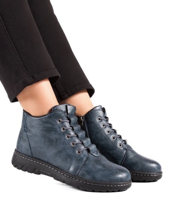 Ghete dama imblanite bleumarin din piele ecologica 1111-10