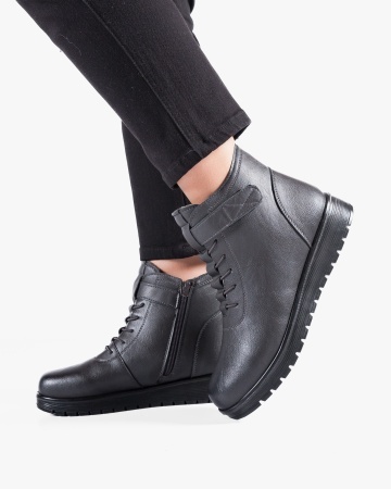 Ghete dama imblanite gri din piele ecologica B01