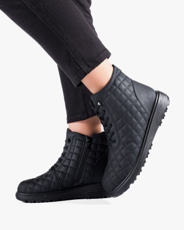 Ghete dama imblanite negre din piele ecologica G305 - Img 2
