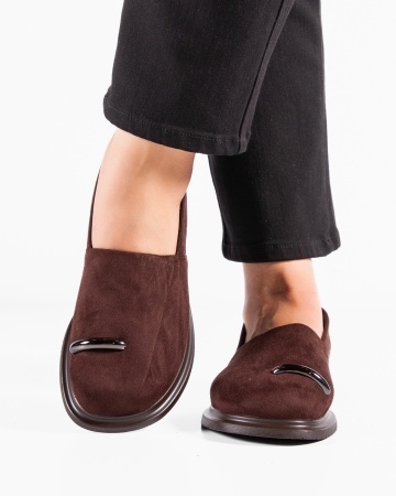 Pantofi dama casual maro inchis din piele ecologica intoarsa LF01-7 - Img 4