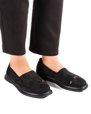 Pantofi dama casual negri din piele ecologica intoarsa LF01-5 - Img 2