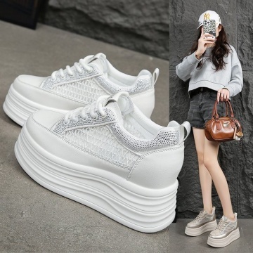 Sneakers dama albi respirabili cu talpa groasa 9630