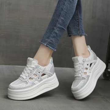Sneakers dama albi respirabili cu talpa groasa 9635