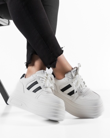Sneakers dama cu platforma Alb-Negru din Piele Ecologica Pmal - Img 4