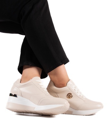 Sneakers dama cu platforma bej din piele ecologica HS-2 - Img 3