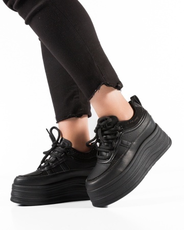 Sneakers dama cu platforma Negri din Piele Ecologica Paca - Img 2