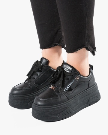 Sneakers dama cu platforma Negri din Piele Ecologica Piit - Img 2