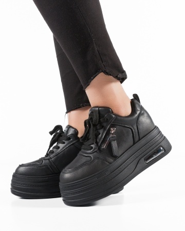 Sneakers dama cu platforma Negri din Piele Ecologica Ptax - Img 3