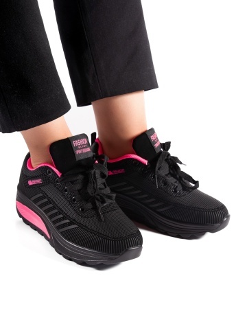 Sneakers dama negri cu roz piersica din piele ecologica C20