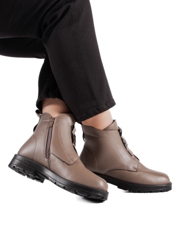 Ghete dama imblanite kaki din piele ecologica Z56-15 - Img 2