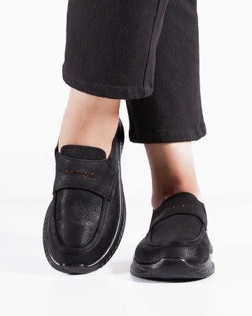Pantofi dama casual negri din piele ecologica J65-1